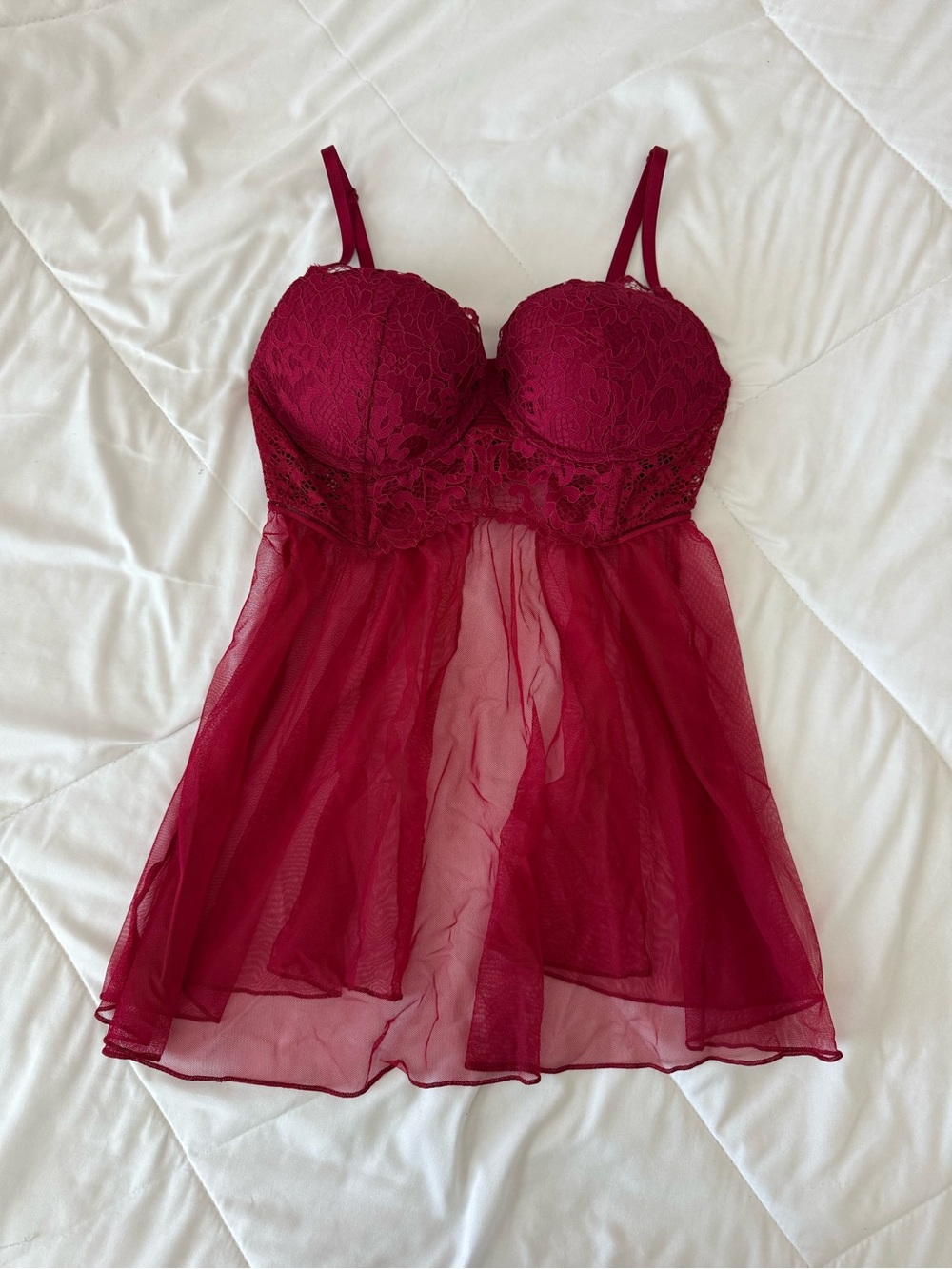 Victoria's Secret Bombshell Burgundy Lace & Mesh Babydoll